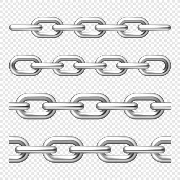 Realistic metal chain with silver links on checkered background. Vector illustration. — Stock Vector