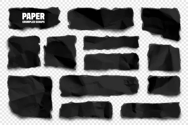 黒の紙のストリップ。端が引き裂かれた現実的な砕いた紙屑。ノートブックページのシュレッド。ベクターイラスト — ストックベクタ