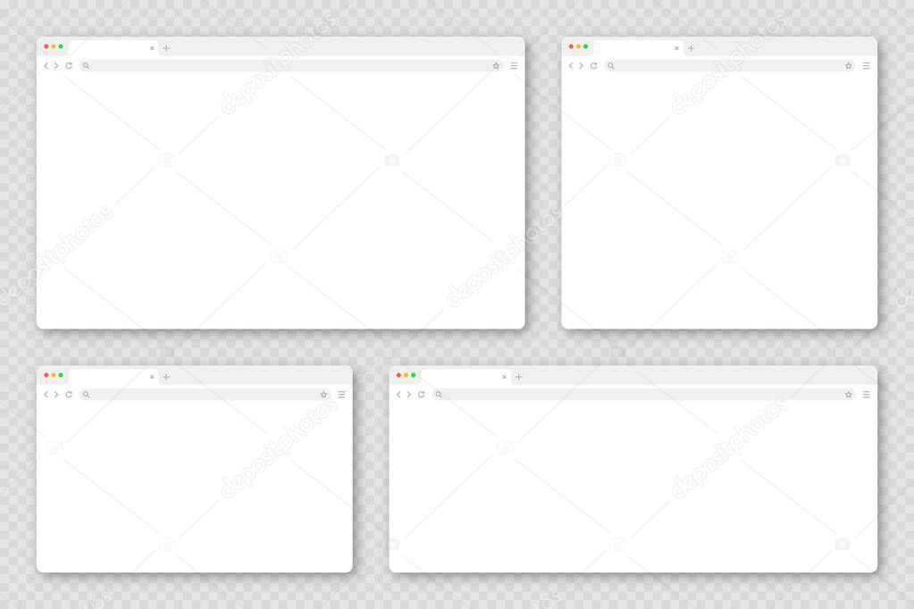 Blank web browser window with tab, toolbar and search field. Modern website, internet page in flat style. Browser mockup for computer, tablet and smartphone. Adaptive UI. Vector illustration