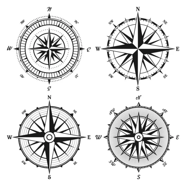 Vintage Marine Wind Rose, carta náutica. Brújula de navegación monocromática con direcciones cardinales del norte, este, sur, oeste. Posición geográfica, cartografía y navegación. Ilustración vectorial. — Archivo Imágenes Vectoriales