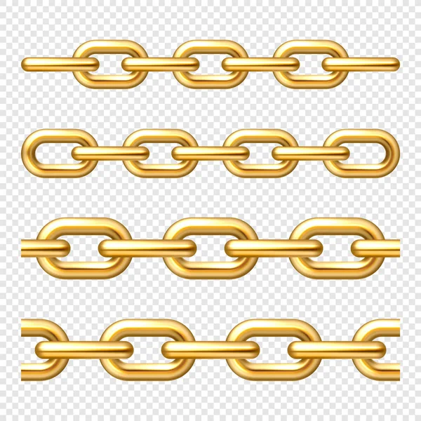 Realistic gold plated metal chain with golden links on checkered background. Vector illustration. — Vetor de Stock
