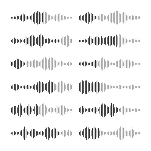 Mensaje de voz, correo. Conversación de chat en redes sociales. Aplicación de mensajería, reproductor de música, audio o elemento de interfaz de editor de vídeo. Asistente de voz, grabadora. Patrón de onda sonora. Ilustración vectorial — Vector de stock