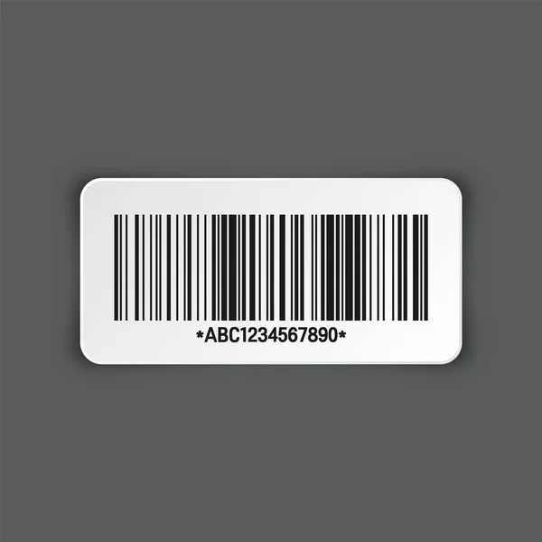 Realistic barcode sticker on gray background. Identification tracking code. Serial number, product ID with digital information. Store or supermarket scan labels, price tag. Vector illustration. — Stock Vector