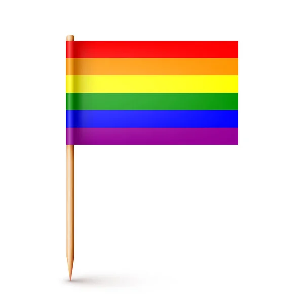 Palillo de madera realista con bandera de papel arco iris LGBTQ. maqueta en blanco para publicidad y promociones. El mes del orgullo. Ilustración vectorial — Vector de stock