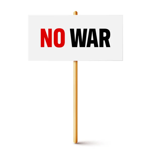 White protest sign on wooden holder. Stop war. Realistic demonstration banner with text. Strike action cardboard placard mockup. Vector illustration — Stock Vector