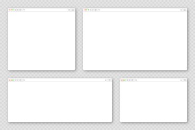 Araç çubuğu ve arama alanı olan boş web tarayıcı penceresi. Modern web sitesi, düz stil internet sayfası. Bilgisayar, tablet ve akıllı telefon için tarayıcı modeli. Uyumlu kullanıcı arayüzü. Vektör illüstrasyonu