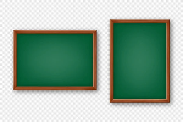 Realistická prázdná deska v dřevěném rámu. Školní tabuli se stopami křídy, psacím povrchem pro text nebo kresbu. Prezentační fórum, online studium a e-learning. Vektorová ilustrace — Stockový vektor