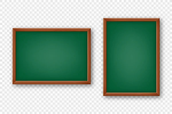 Realistisch blanco krijtbord in een houten frame. Schoolbord met sporen van krijt, schrijfoppervlak voor tekst of tekening. Presentatiebord, online studeren en e-learning. Vectorillustratie — Stockvector