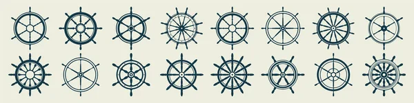 Kolekce historických volantů. Loď, symbol retro kola jachty. Námořní ikona kormidla. Námořní konstrukční prvek. Vektorová ilustrace — Stockový vektor