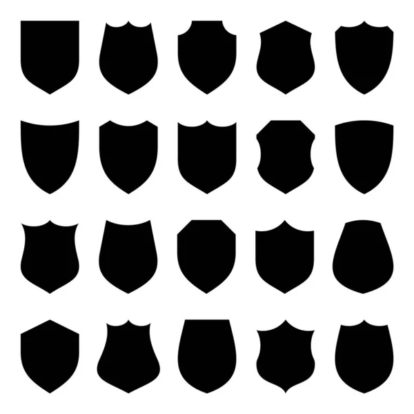 Set van verschillende vintage shield iconen. Zwarte heraldische schilden. Beschermings- en veiligheidssymbool, etiket. Vectorillustratie. — Stockvector