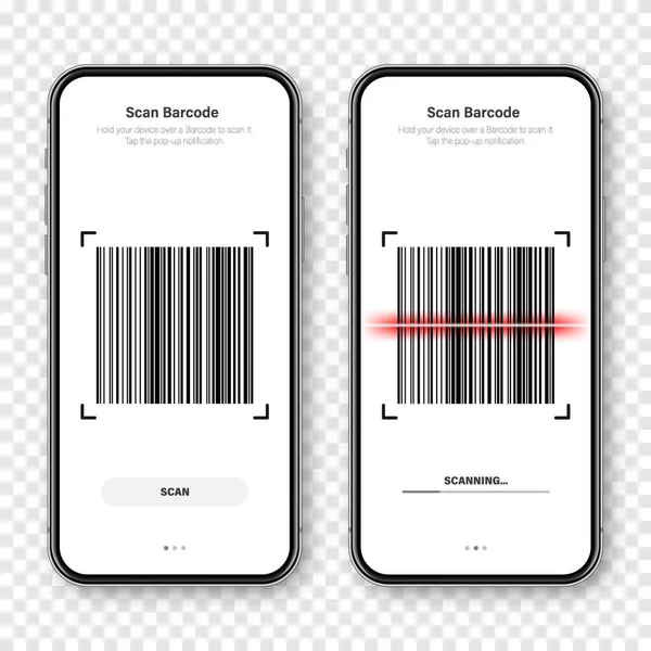 Barcode scanner, reader app voor smartphone. Identificatiecode. Serienummer, product-ID met digitale informatie. Winkel, supermarkt scan labels, prijskaartje. Vectorillustratie. — Stockvector
