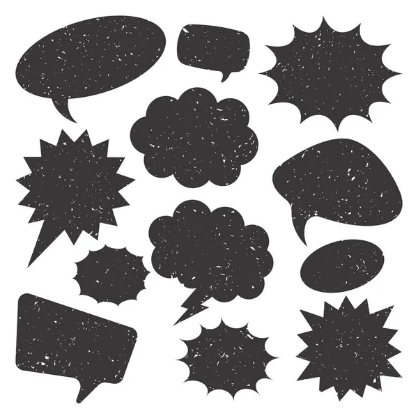 Black grunge comic speech bubbles isolated on white background. Hand drawn retro cartoon stickers. Chatting, message box. Vector illustration — Stock Vector