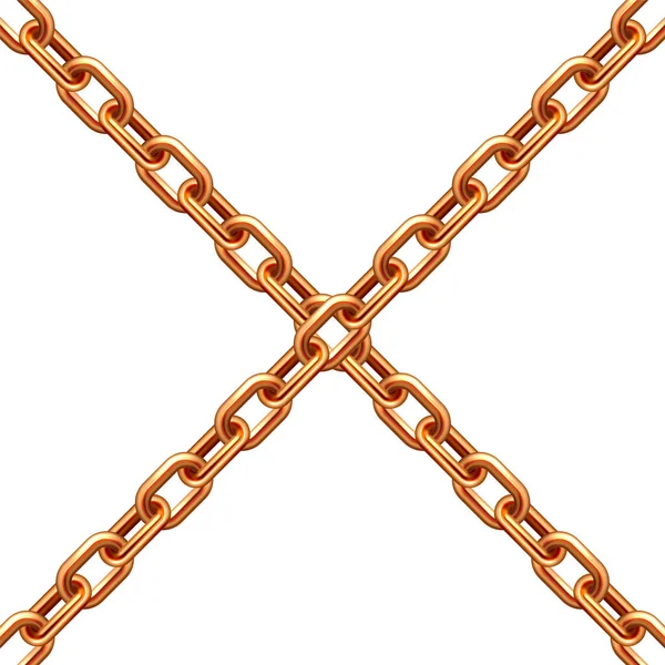 Realistic crossing metal chains with bronze links isolated on white background. Vector illustration. —  Vetores de Stock