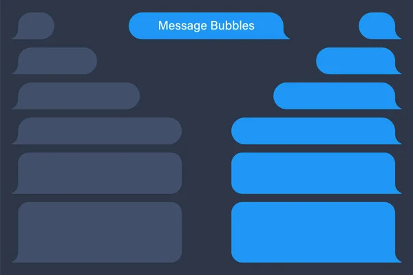 En blanco varias burbujas de mensajes. Charla o burbuja de voz de mensajero. Marco de texto SMS. Envío de mensajes cortos. Modo oscuro. Ilustración vectorial — Vector de stock