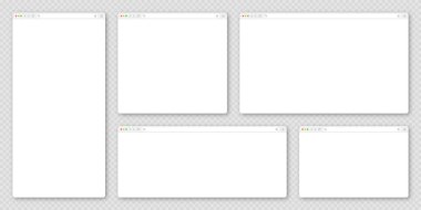 Araç çubuğu ve arama alanı olan boş web tarayıcı penceresi. Modern web sitesi, düz stil internet sayfası. Bilgisayar, tablet ve akıllı telefon için tarayıcı modeli. Uyumlu kullanıcı arayüzü. Vektör illüstrasyonu.