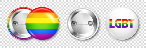 Insignia Colorida Realista Con Bandera Arco Iris Lgbtq Lesbianas Gays — Vector de stock