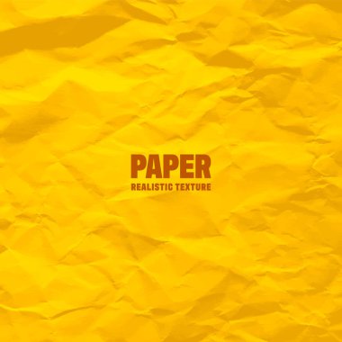 Renkli sarı buruşuk kağıt dokusu. Sert ve eski bir boşluk. Renkli arka plan. Vektör illüstrasyonu.
