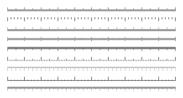 不同的刻度与除法 以厘米 毫米或英寸为单位测量长度或高度的实际刻度 磁带测量标记 尺寸指示器 矢量说明 — 图库矢量图片