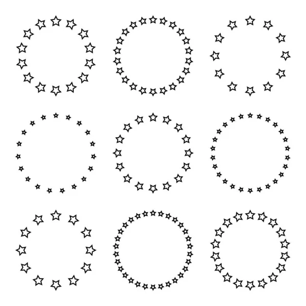 Stars Various Sizes Arranged Circle Frame Border Black Star Outline — стоковый вектор