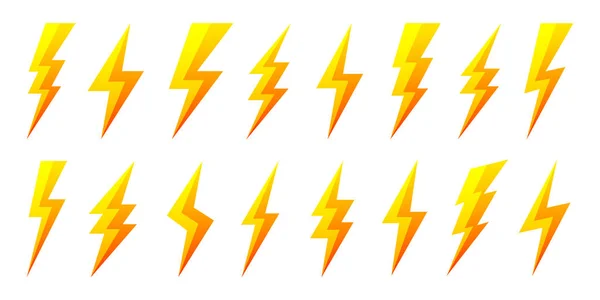 Yellow Lightning Bolt Icons Isolated White Background Flash Symbol Thunderbolt — Stock Vector