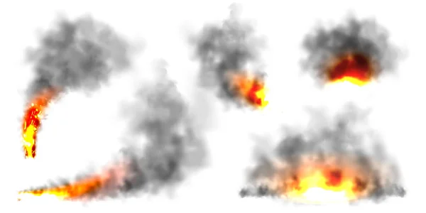 Черный Реалистичный Дым Пылевые Облака Белом Фоне Грязный Загрязненный Смог — стоковый вектор