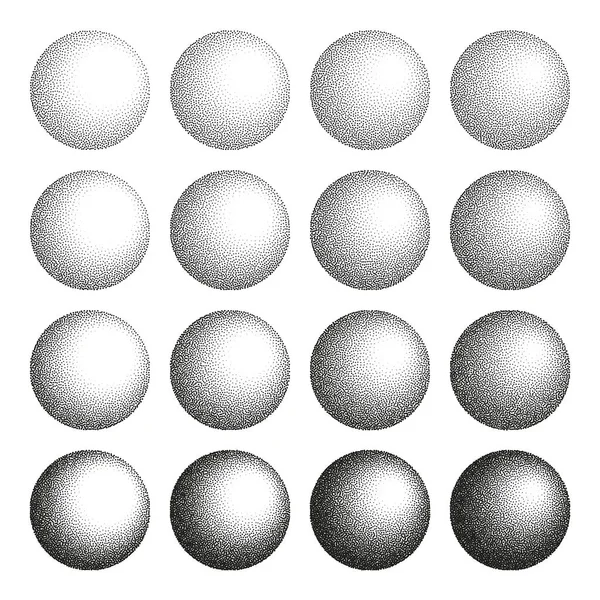 Objets Pointillés Forme Ronde Éléments Stipple Gradient Décroissant Stippling Dessin — Image vectorielle