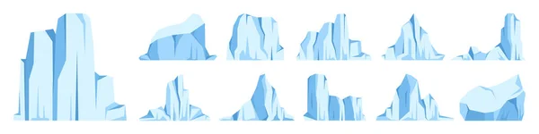 Coleção Icebergs Flutuantes Geleira Ártica Deriva Bloco Água Oceano Congelada —  Vetores de Stock