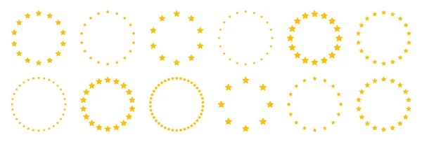 Estrellas Varios Tamaños Dispuestas Círculo Marco Redondo Borde Forma Estrella — Vector de stock