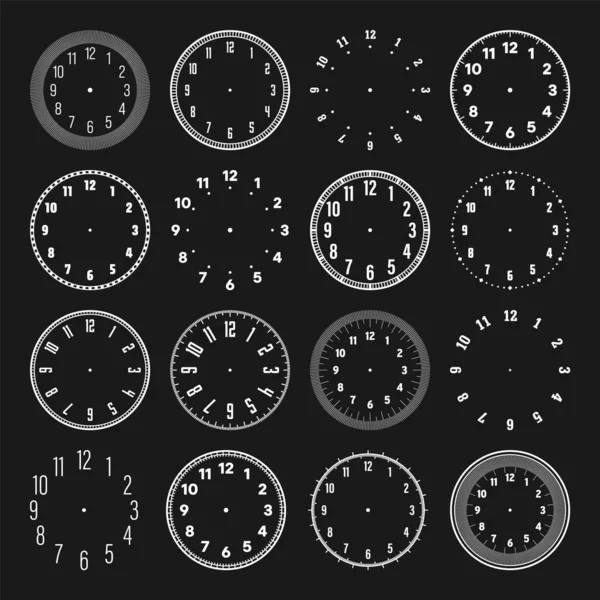 機械式時計はアラビア数字 ベゼルに直面しています 時間のマークと数字とホワイトウォッチダイヤル タイマーまたはストップウォッチ要素 区画付きのブランク測定円スケール ベクターイラスト — ストックベクタ