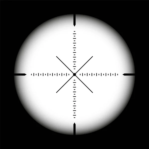 武器の照準 黒の背景に狙撃銃の光学スコープ 十字形の狩猟銃のファインダー 射撃マーク記号 軍の標識シルエット ゲームUi要素 ベクターイラスト — ストックベクタ