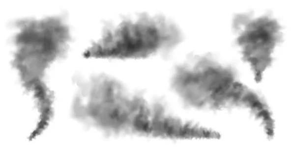 Black Realistic Smoke Dust Clouds Isolated White Background Dirty Polluted —  Vetores de Stock