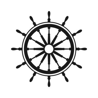 Klasik direksiyon. Gemi, yat retro tekerlek sembolü. Denizci dümeni simgesi. Deniz tasarım elemanı. Vektör illüstrasyonu.