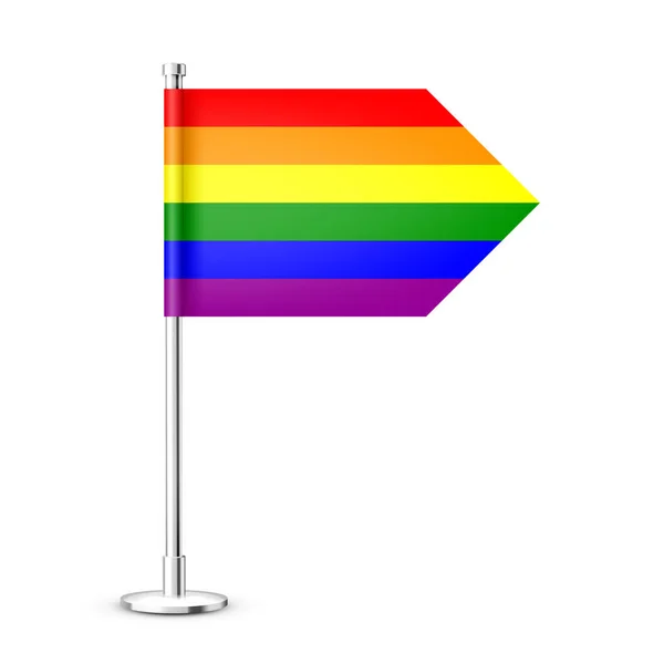 Bandera Mesa Realista Poste Acero Cromado Bandera Escritorio Rainbow Lgbt — Vector de stock