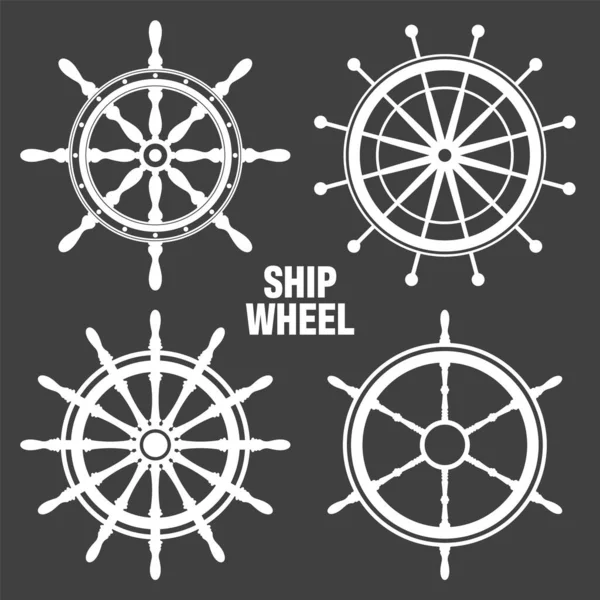 Collection White Vintage Steering Wheels Ship Yacht Retro Wheel Symbol — ストックベクタ