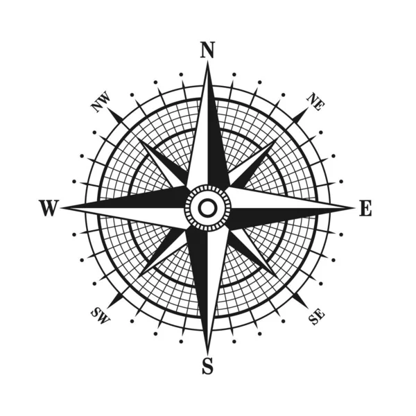 Vintage Marine Wind Rose Carta Náutica Brújula Navegación Monocromática Con — Vector de stock