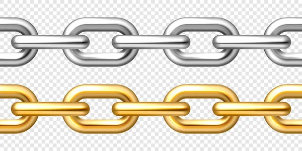 现实的无缝金银链在格子背景 金属链带闪亮的镀金链环 矢量说明 — 图库矢量图片