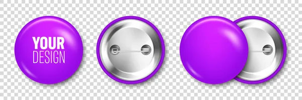 Realistic Purple Blank Badge Isolated Transparent Background Glossy Button Pin — Stock Vector