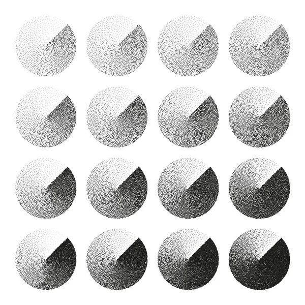 Objets Pointillés Forme Ronde Éléments Stipple Gradient Décroissant Stippling Dessin — Image vectorielle