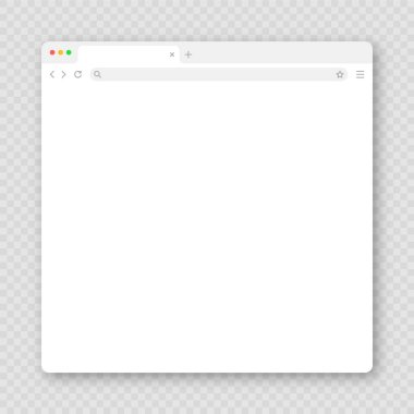 Sekme, araç çubuğu ve arama alanı olan boş web tarayıcı penceresi. Modern web sitesi, düz stil internet sayfası. Bilgisayar, tablet ve akıllı telefon için tarayıcı modeli. Vektör illüstrasyonu.