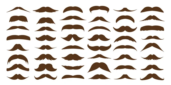 Various Brown Mustache Collection Vintage Retro Mustaches Facial Hair Hipster — Stock Vector