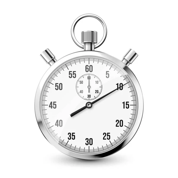 Realistiska Klassiska Stoppur Ikon Glänsande Metallkronometer Tidsräknare Med Urtavla Nedräkning — Stock vektor
