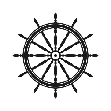 Klasik direksiyon. Gemi, yat retro tekerlek sembolü. Denizci dümeni simgesi. Deniz tasarım elemanı. Vektör illüstrasyonu.