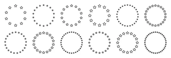 Stars Various Sizes Arranged Circle Frame Border Black Star Outline —  Vetores de Stock