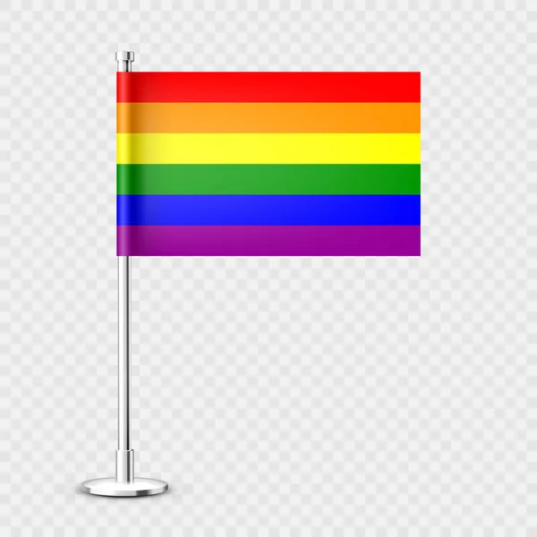 Bandera Mesa Realista Poste Acero Cromado Bandera Escritorio Rainbow Lgbt — Vector de stock