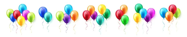 Colorful Flying Helium Balloons Ribbon Birthday Party Celebration Realistic Glossy — Stock vektor