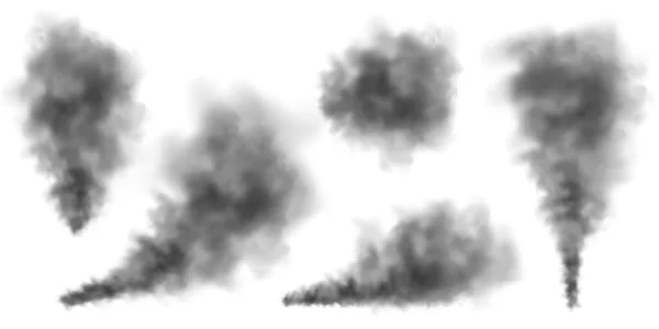 Black Realistic Smoke Dust Clouds Isolated White Background Dirty Polluted —  Vetores de Stock