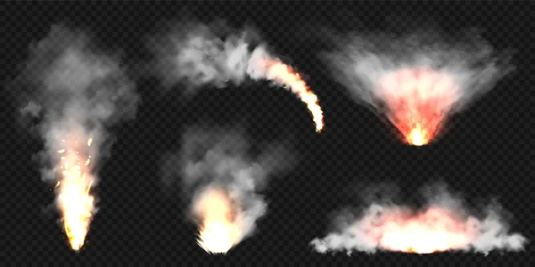 Реалистичные Облака Дыма Огонь Взрыв Пламени Взрыв Поток Дыма Горящих — стоковый вектор