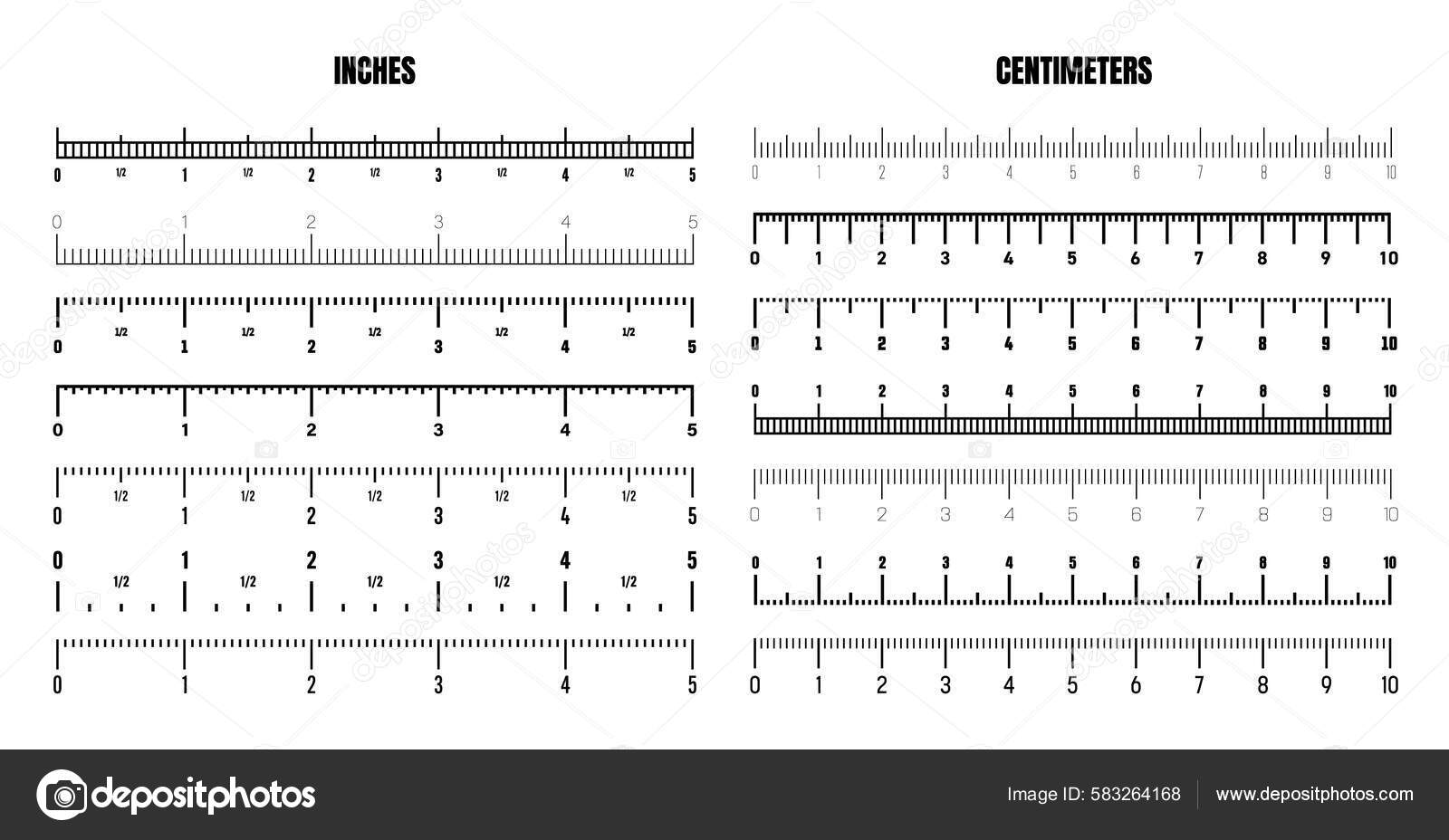 Realistic Black Centimeter Inch Scale Measuring Length Height