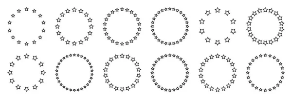 大小各异的恒星呈圆形排列 圆形框架 黑色星形轮廓 简单的符号 设计元素 装饰品 线条艺术 矢量说明 — 图库矢量图片