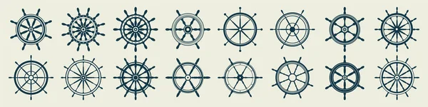 Συλλογή Από Vintage Τιμόνι Πλοίο Σκάφος Ρετρό Τροχό Σύμβολο Ναυτική — Διανυσματικό Αρχείο